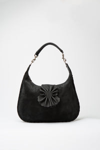 Slouchy Sienna - Suede Black with Stitching and Ruffle