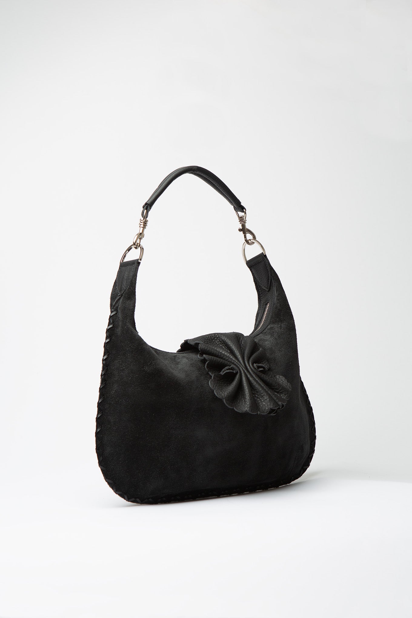 Slouchy Sienna - Suede Black with Stitching and Ruffle