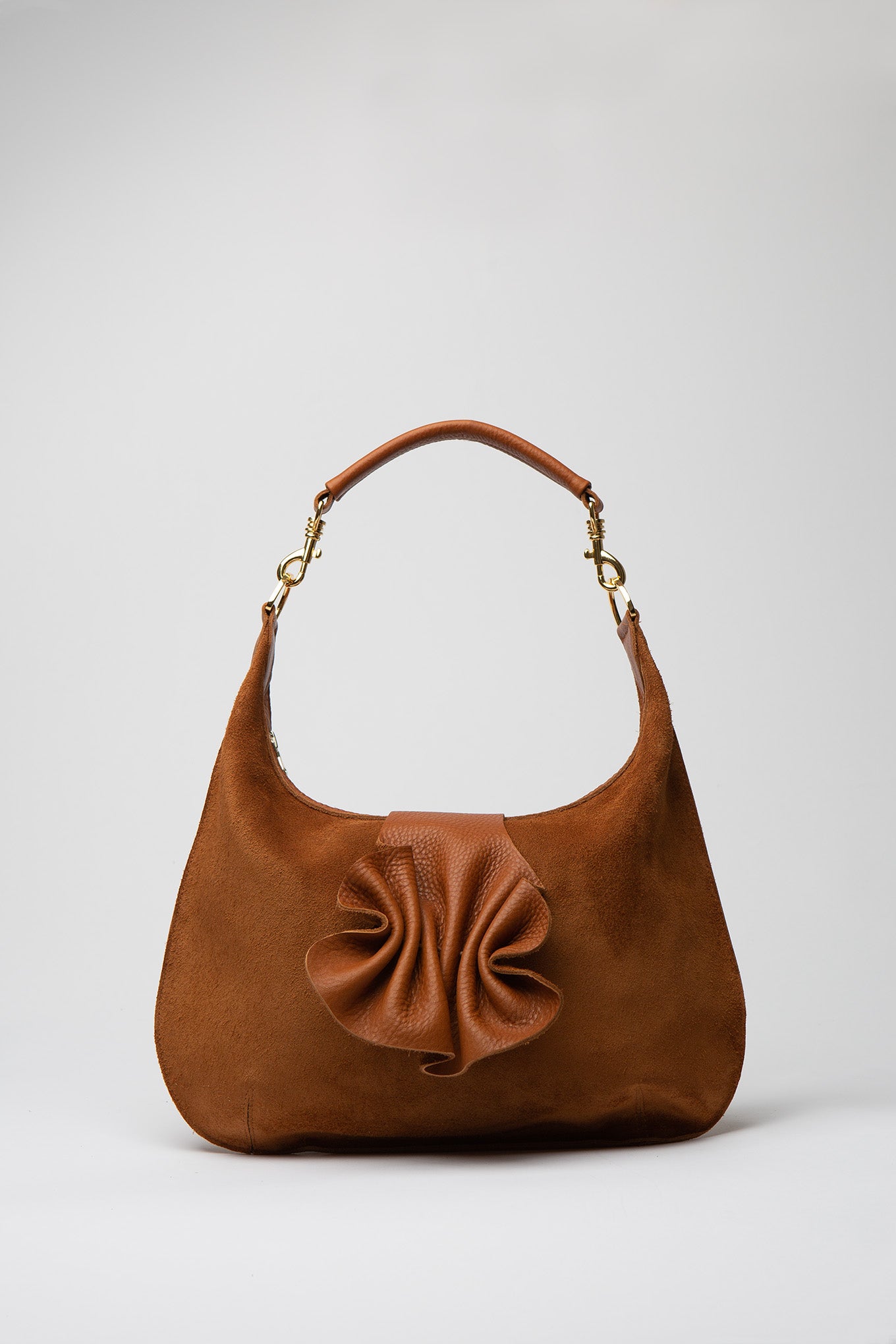 Slouchy Sienna - Suede Cognac with Ruffle