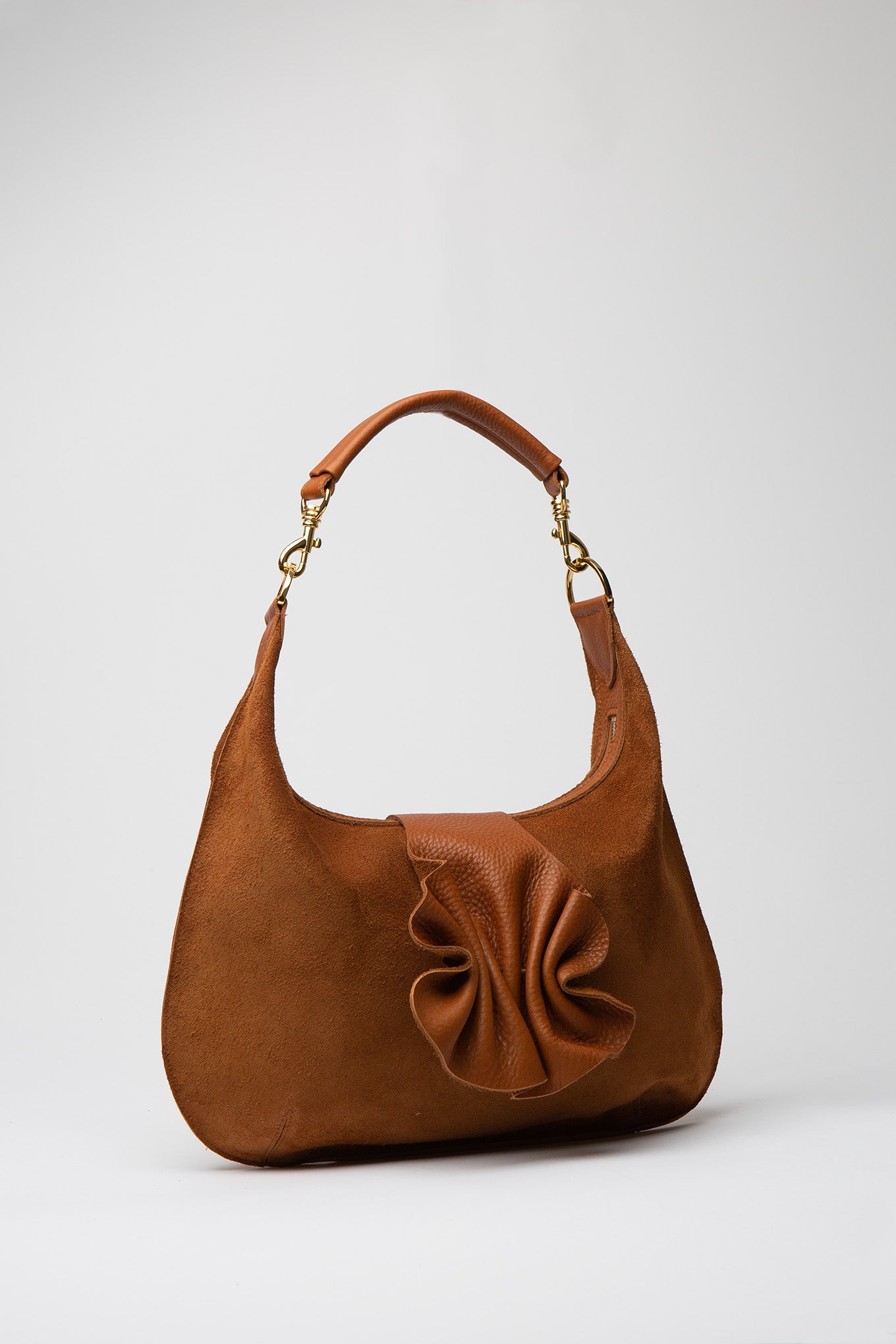 Slouchy Sienna - Suede Cognac with Ruffle