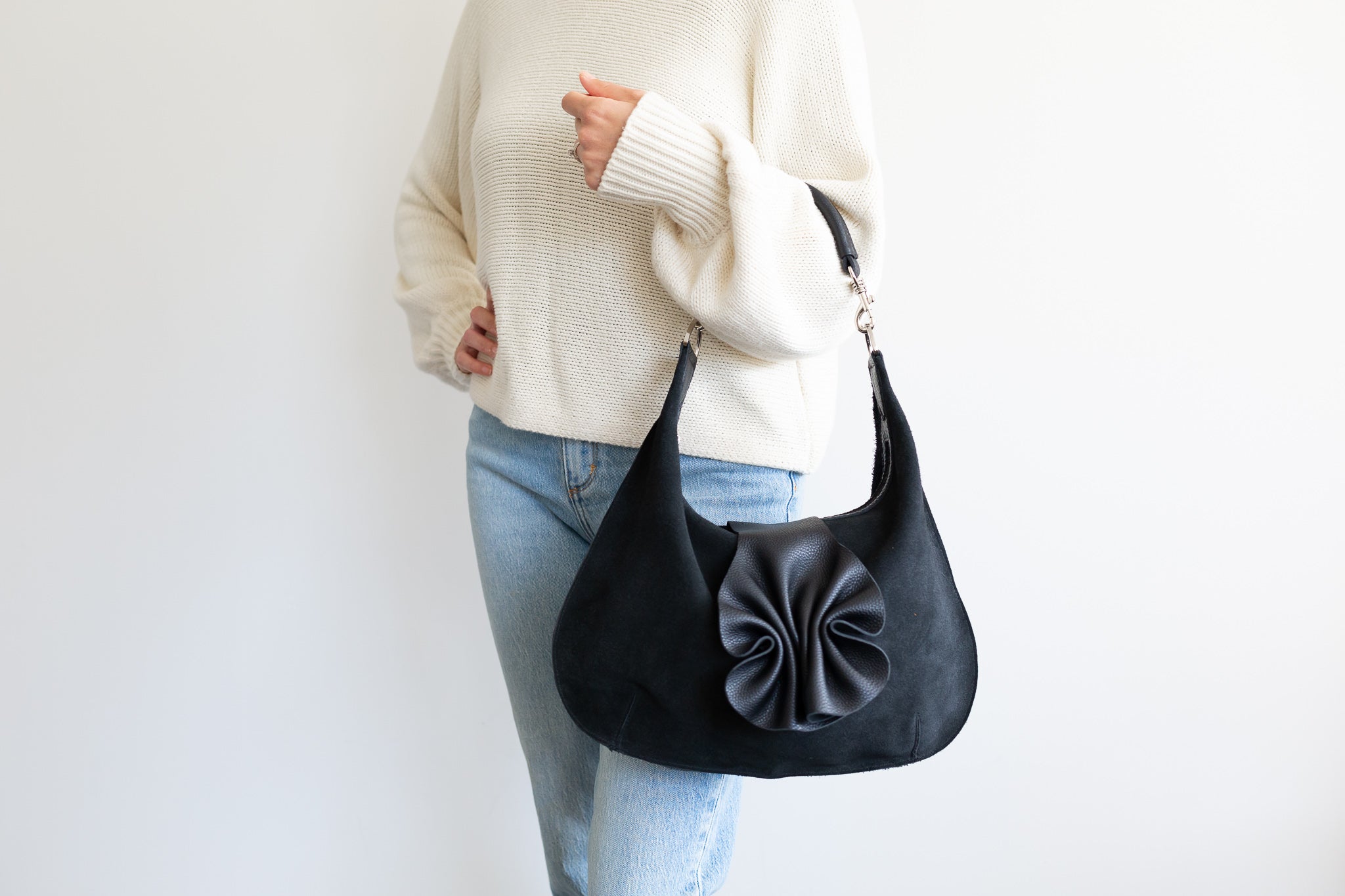 Slouchy Sienna - Suede Black with Ruffle