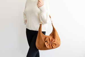 Slouchy Sienna - Suede Cognac with Ruffle